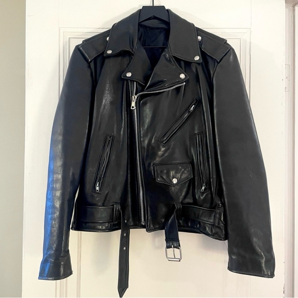 Vintage Classic Black Leather Motorcycle Jacket, Union Made in the USA, Men’s M